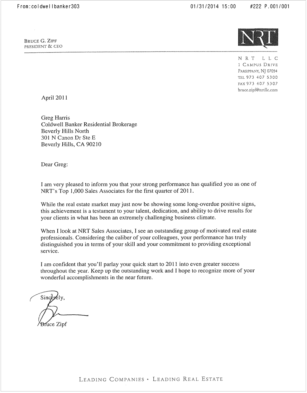 Coldwell Banker letter